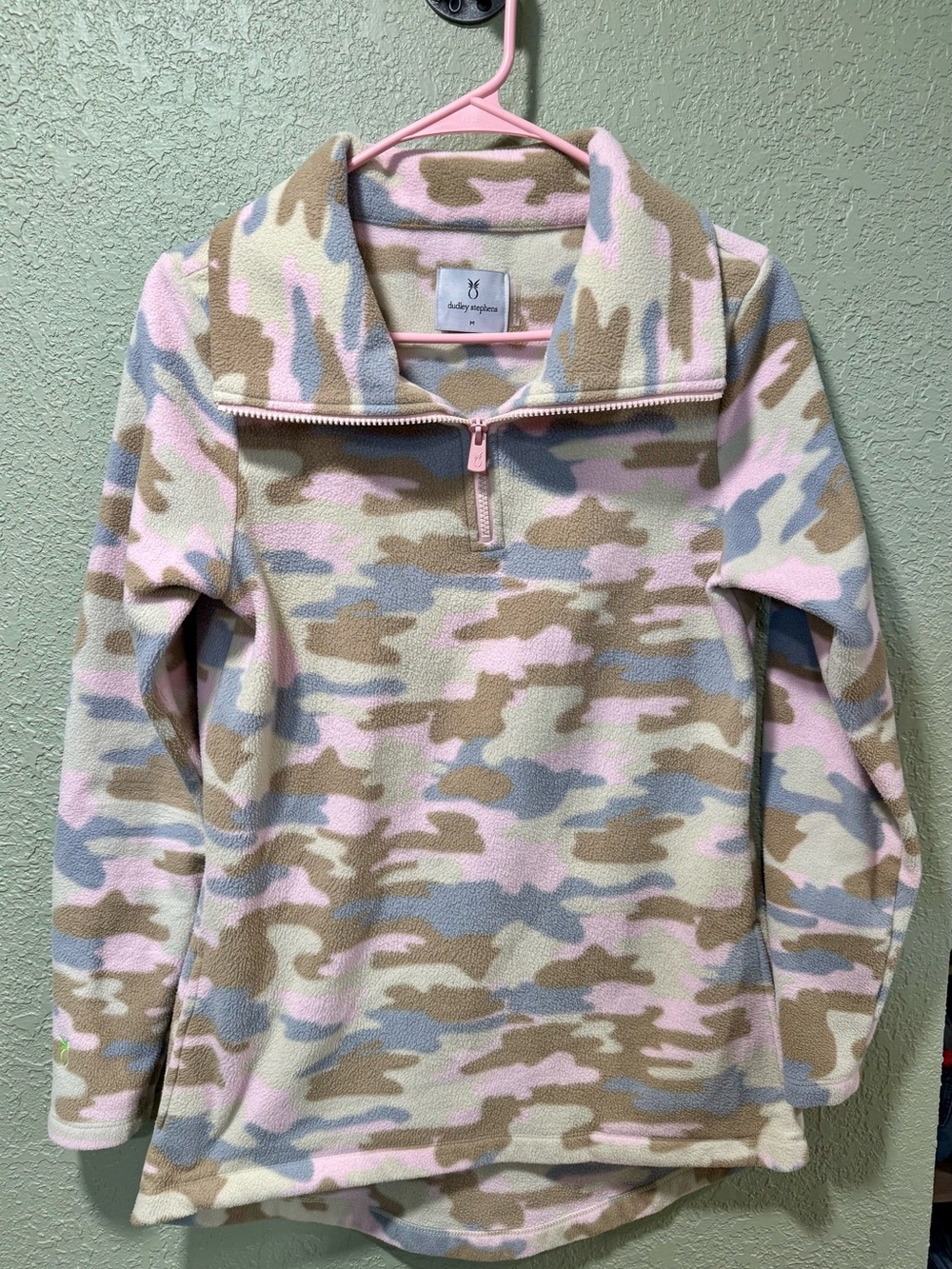 Dudley Stephens Pink,& Tan Camo Half-Zip Fleece Pullover M